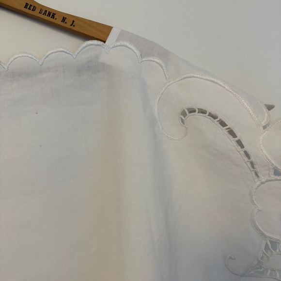 Handmade Upcycled Linen Tablecloth Square Neck White Lace Sleeve Women's Top - Picture 7 of 9